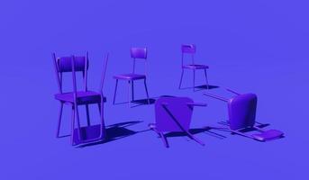 Abstract background image using blue mood purple on purple chair 3D rendering. photo