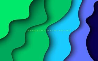 Multi layers blue, green color texture 3D papercut layers in gradient vector banner. Abstract paper cut art background design for website template. Topography map concept or smooth origami paper cut