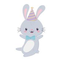 happy birthday cute rabbit party hat bow tie animal cartoon vector