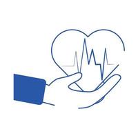 online doctor hand holding heartbeat care blue line style icon vector