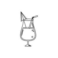 drinks glass cocktail with umbrella and straw line style icon vector