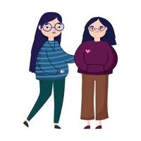 young women with glasses and warm clothes charatcer isolated icon vector