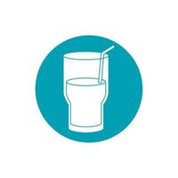 drinks fresh glass cup water with straw blue block style icon vector