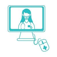 online doctor, computer technology physician assitance consultant medical, line style icon vector