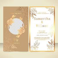 Brown And Gold Flower Weeding Invitation vector