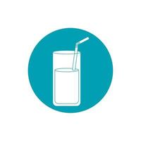bebida vaso de vidrio con bebida de paja icono de estilo de bloque azul fresco vector