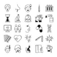 virus covid 19 pandemic respiratory illness icons set line style vector