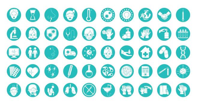 virus covid 19 pandemic respiratory illness icons set line style vector