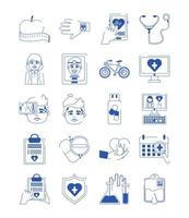 online doctor health medicine care blue line style icons set vector