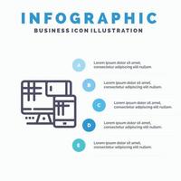 Computer Monitor Cell Education Blue Infographics Template 5 Steps Vector Line Icon template