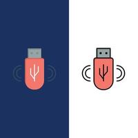 Usb Share Data Storage  Icons Flat and Line Filled Icon Set Vector Blue Background