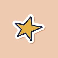 Drawn sticker doodle yellow five-pointed star. Isolated sticker of cartoon star. Vector celestial illustration.