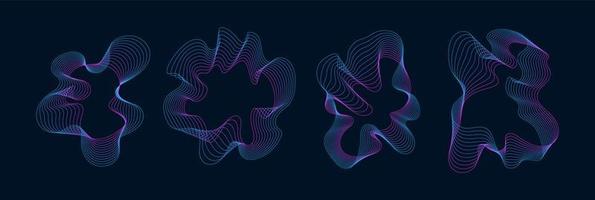 A set of wavy transition lines from blue to pink. Isolated frames or twisted holes. Vector illustration of graphic trendy elements.