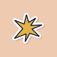 Drawn yellow star doodle sticker. Isolated sticker of cartoon star. Vector celestial illustration.