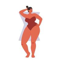 Female hourglass shape type. Cartoon chubby girl in a strapless swimsuit. Vector stock illustration of a woman with broad shoulders isolated on white background.