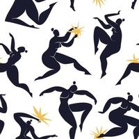 Seamless pattern inspired by Matisse with dancing abstract women. Black on white background vector illustration. Dance of Diverse Women.
