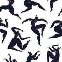 Seamless pattern inspired by Matisse with dancing abstract women. Black on white background vector illustration. Dance of Diverse Women.