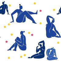 Seamless pattern with abstract silhouettes of women inspired by Matisse. Female figures cut out of paper. Colored vector illustration on a white background.