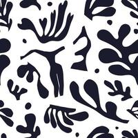 Abstract seamless pattern with cut out shapes. Black on white pattern inspired by Matisse on a white background. Trend vector illustration with fictional algae.