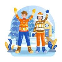 Couple with Ugly Sweater on Winter vector