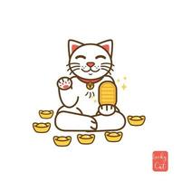 Lucky cat holding golden coin Vector