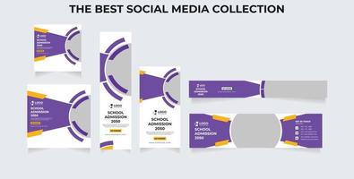 Back-to-school social media post collection designed with abstract shapes. School admission and academic course promotion template set vector