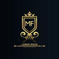 MF Letter Initial with Royal Template.elegant with crown logo vector, Creative Lettering Logo Vector Illustration.