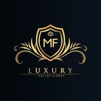 MF Letter Initial with Royal Template.elegant with crown logo vector, Creative Lettering Logo Vector Illustration.