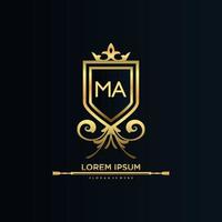 MA Letter Initial with Royal Template.elegant with crown logo vector, Creative Lettering Logo Vector Illustration.