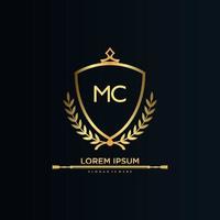 MC Letter Initial with Royal Template.elegant with crown logo vector, Creative Lettering Logo Vector Illustration.