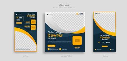 Set webinar business social media post and story template with yellow blue and white color background for ads promotions vector