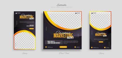 Set creative business idea social media post and story template with yellow white and black color background vector