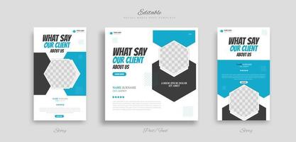 set of modern and creative client testimonial social media post and story design. customer service feedback review social media post or web banner vector template.