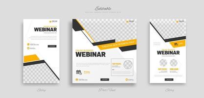 Set webinar business social media post and story template with yellow and white color background for ads promotions vector