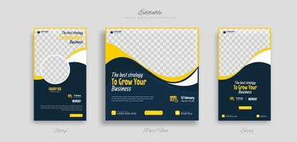 Set webinar business social media post and story template with yellow blue and white color background for ads promotions vector