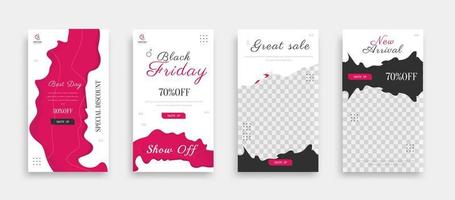 story set of social media post template with white and red color background vector