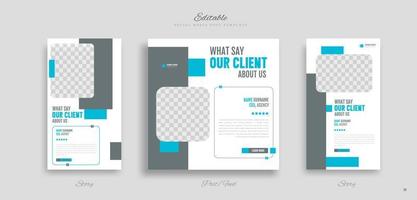 set of modern and creative client testimonial social media post and story design. customer service feedback review social media post or web banner vector template.