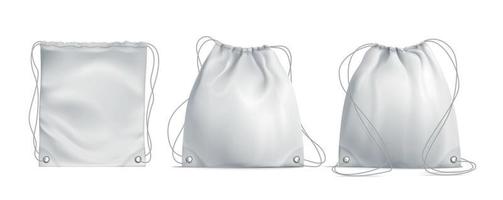 White Drawstring Bag Realistic Set vector