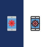 Application Mobile Mobile Application Setting  Icons Flat and Line Filled Icon Set Vector Blue Backg