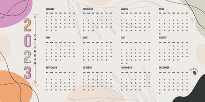 2023 Calendar year vector illustration. The week starts on Sunday Color Pro Vector