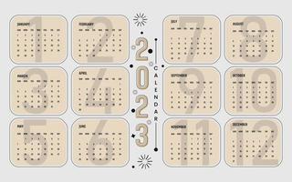 Ilustración vectorial del año calendario 2023. la semana comienza el domingo color pro vector