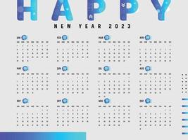 feliz año nuevo diseño de calendario 2023 vector