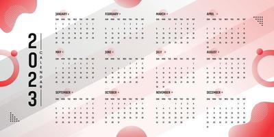 2023 Calendar year vector illustration. The week starts on Sunday Color Pro Vector