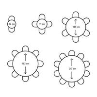 Circle tables with different size.  Furniture, plan of seats in restaurant or home top view. Schema, blueprint, architectural plan. Vector illustration on white background