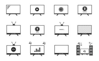 tv lcd monitor vector black flat illustration pack colección negro con formas simples y características para los activos de su diseño