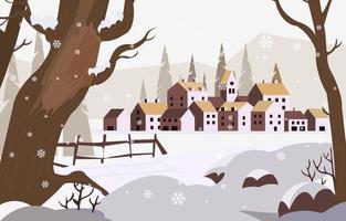 Winter On Suburbs With Mountain Background vector