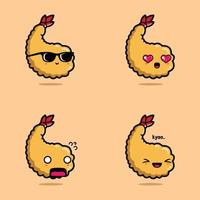 ilustración vectorial de lindos emoji de camarones fritos vector
