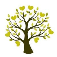 árbol genealógico con hojas y corazones. árbol en tonos de colores verde-amarillo vector