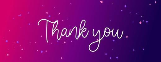 White Thank You cursive word on a red, pink and purple gradient background with paint drops. vector