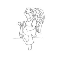 Vector illustration of an angel with a bird drawn in line art style
